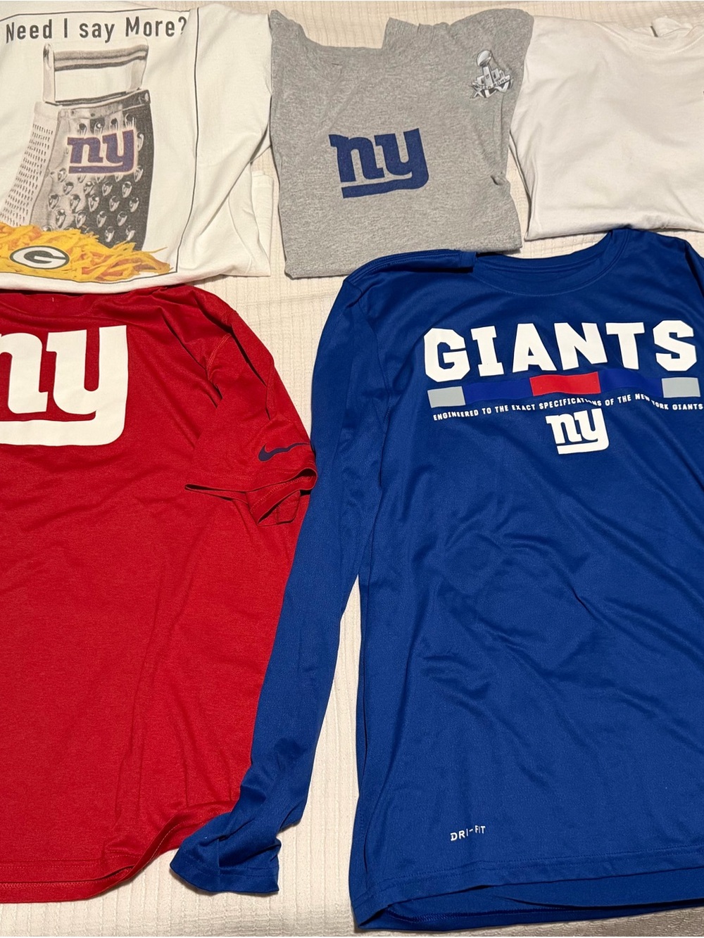 Lot of 5 New York Giants Large Shirts Nike Dri-fit Manning Super Bowl OBJ Reebok